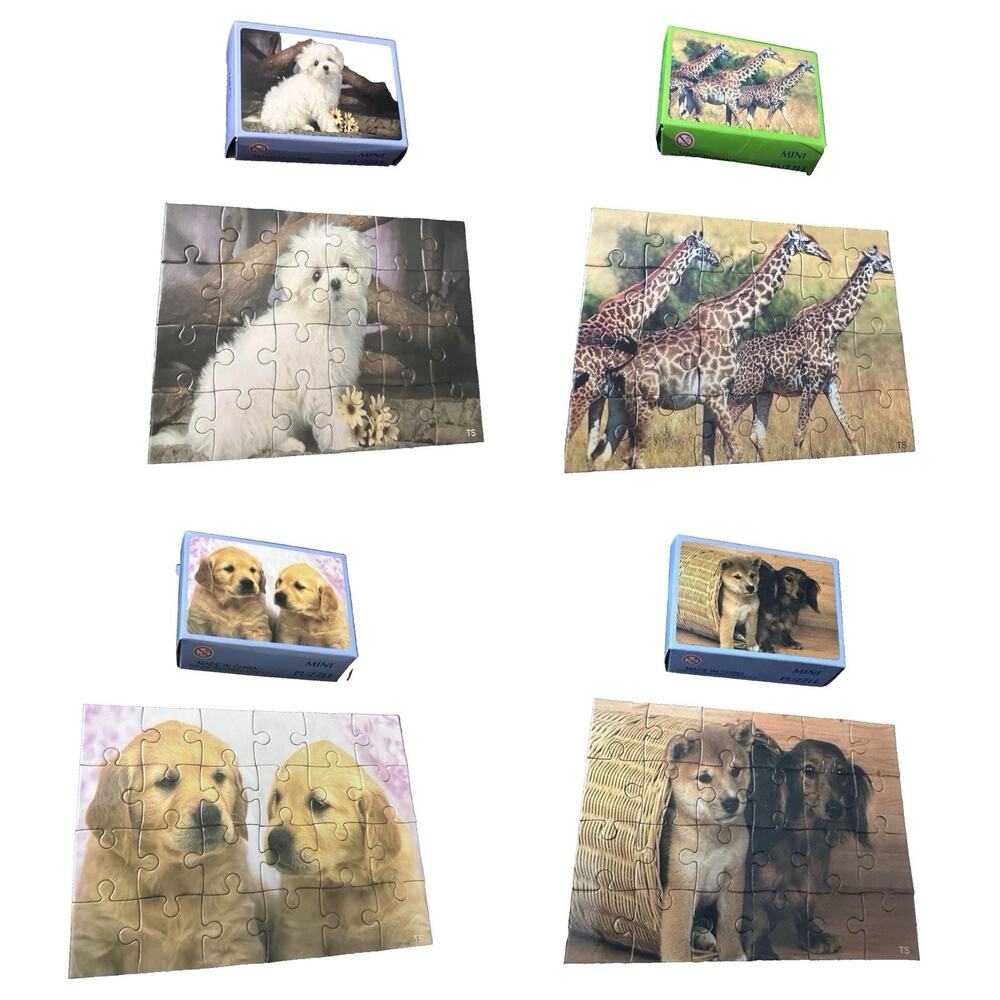 Lot of 4 Mini Puzzles Dogs, Giraffes Animals 24 Pieces In Each Puzzle Toy￼